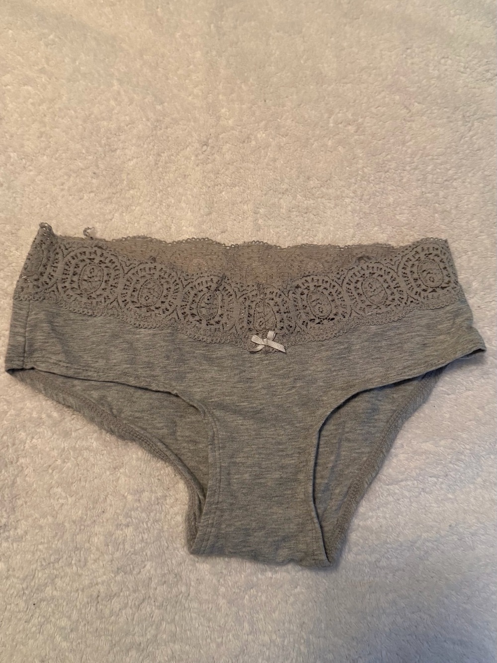 Lace Trim Cotton Blend Hipster Panty in Gray XS/S